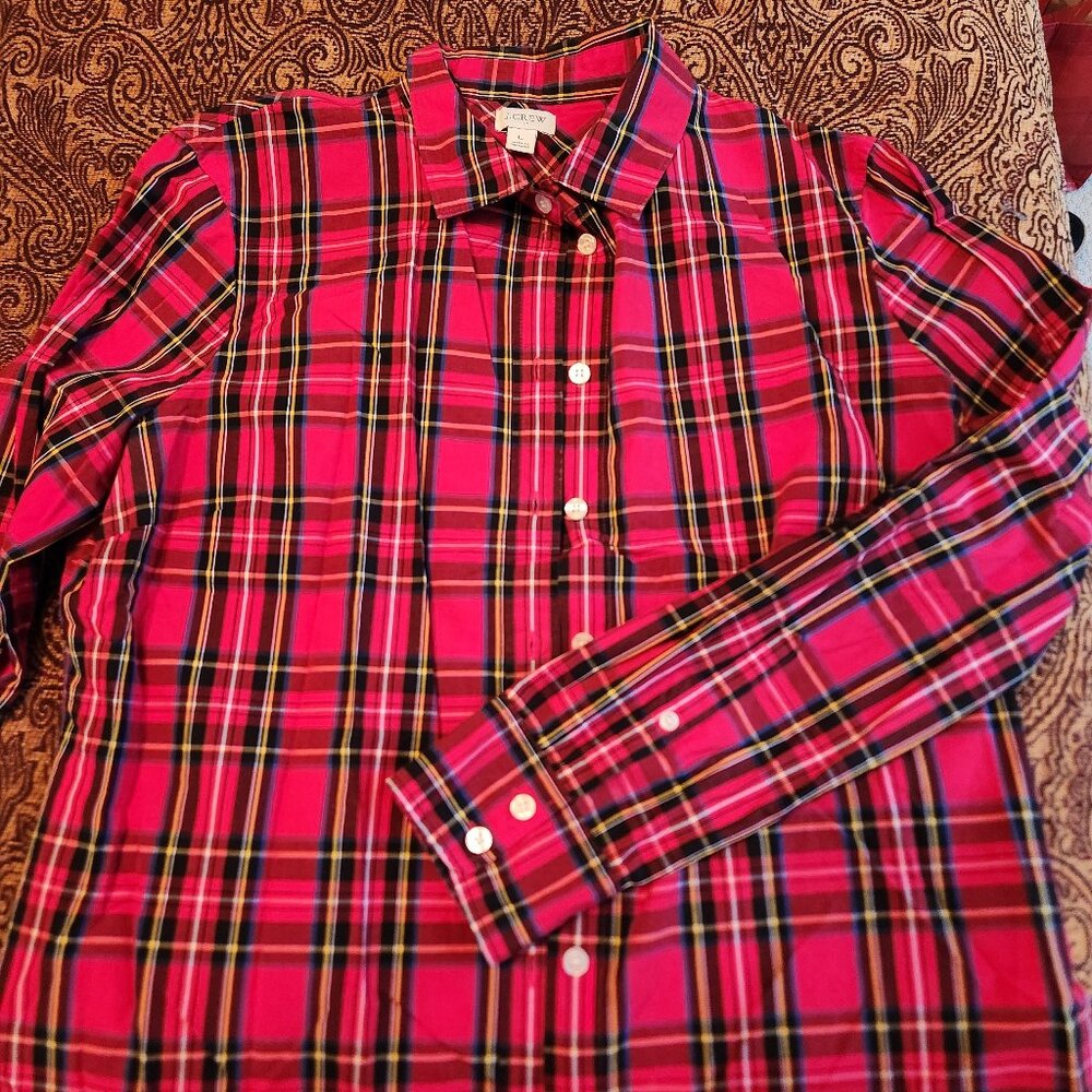 J. CREW WOMEN’S RED PLAID LONG SLEEVE BUTTON UP TOP S: Large